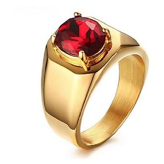                       Ruby/Manik  Stone Ring for Unisex Adjustable 4.25 CaratRuby Gold Plated Ring By CEYLONMINE                                              