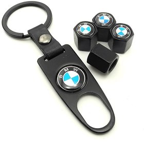 DY 4 PCs Car Tire Valve Stem Wheel Air Caps Cover  Keychain Set BMW logo Black