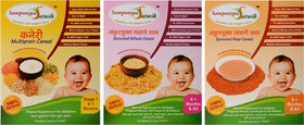 Sampoorna Satwik Multigrain Cereal Stage 1, Sprouted Wheat Cereal and Sprouted Ragi Cereal, 600 Grams (Combo of 3)