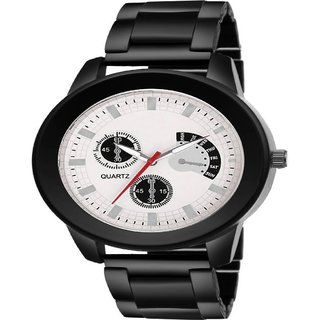                       HRV Silver Dial Chronograph Printed Dial Black Steel Chain Watch                                              