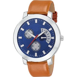                       HRV nAttractive Blue Dial Brown Leather Strap Watch                                              