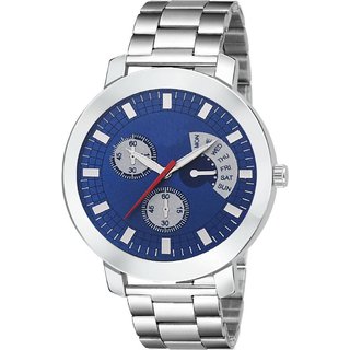                       HRV Blue Chronograph Printed Dial Silver Steel Chain Watch                                              