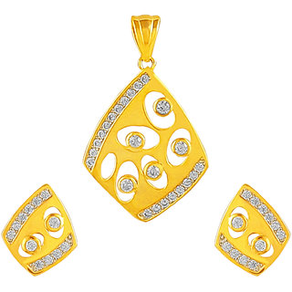 92.5 Sterling Silver Cubic Zirconia Studded Kite Pendant Earrings Set for Women and Girls (Gold/ Silver)