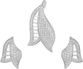 92.5 Sterling Silver Cubic Zirconia Studded Shell Pendant Earrings Set for Women and Girls
