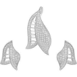 92.5 Sterling Silver Cubic Zirconia Studded Shell Pendant Earrings Set for Women and Girls
