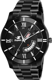 Espoir Analogue Stainless Steel Black Dial Day and Date Men's Boy's Watch - BahuHammerStrom