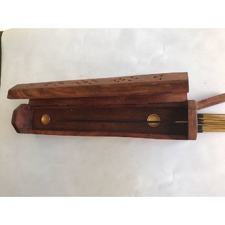 And Retails Elegant Handcrafted Sheesham Wood and Brass Agarbatti Holder (30 cm x 5 cm x 6 cm, Brown)