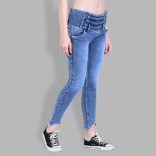 Perfect Ladies 5 inch High Waist 8 button Closure Skinny Denim Jeans