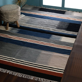 PEQURA Beige and Orange Woollen Geometric Patterned Hand Woven Carpet