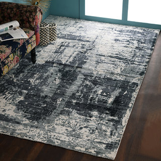 PEQURA Grey Viscose Abstract Patterned Hand Woven Carpet