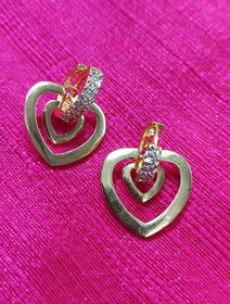 Designer 18K Gold Plated Heart Shape AD Fashion Party All Occasion Earrings