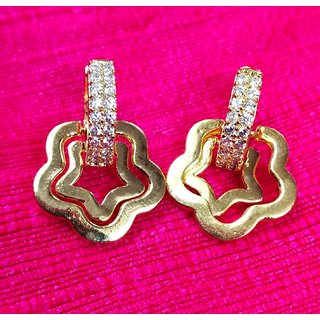                       Designer 18K AD Indo Western Party Fashion Star Flower Earrings                                              