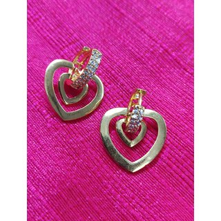                       Designer 18K Gold Plated Heart Shape AD Fashion Party All Occasion Earrings                                              