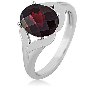                       Original Gomed Silver Plated Ring Lab Certified Stone Garnet 5.25 Ratti Stone Ring For Unisex By CEYLONMINE                                              