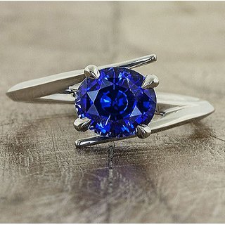                       Precious stone 5.75 Ratti Natural Stone Blue Sapphire/Neelam  Stone Silver Plated Ring For UNISEX By CEYLONMINE                                              