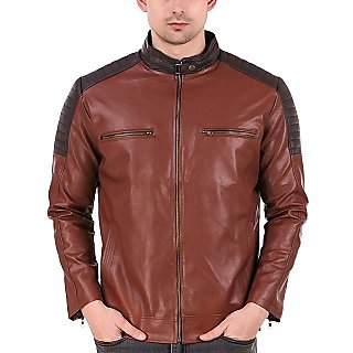                       Leather Retail Brown Crafted Design Faux Leather Jacket For Mans                                              