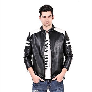                      Leather Retail Black and White Design Faux leather Jacket For Man                                              