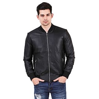                       Leather Retail Black Plain Faux Leather Jacket For Man                                              
