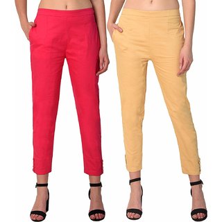                       Women's Cotton Slim Fit Trousers/Pants/Chinos(Pack of two)Free Size                                              