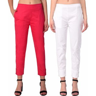                       Black -white Women's Cotton Slim Fit Trousers/Pants(Pack of two)Free Size                                              
