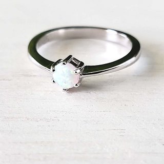                       Natural Opal Silver Plated Ring For Unisex Astrological Stone Opal Ring BY CEYLONMINE                                              