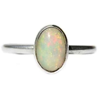                       Natural Stone Opal  5.25 ratti Stone Silver Plated Ring Unheated  Natural Stone Opal  Ring - CEYLONMINE                                              