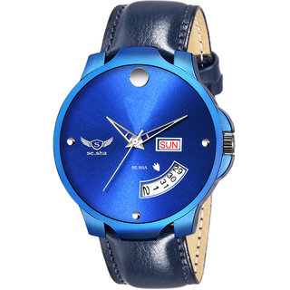 Round Dial Leather Strap Date Time Stone Analog watch