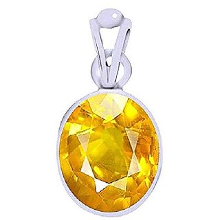 CEYLONMINE- Yellow Sapphire/Pukhraj Silver Plated Pendant For Astrological Purpose CEYLONMINE- Yellow Sapphire/Pukhraj Silver Plated Pendant For Astrological Purpose