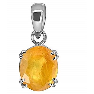                       Lab Certified Original Pukhraj Pendant unheated Yellow Sapphire Silver Plated Pendant For Astrological Purpose By CEYLONMINE                                              