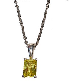                       Yellow Sapphire/Pukhraj Pendant 6.25 Carat Natural  Original Stone Yellow Sapphire Silver Plated pendant By CEYLONMINE                                              