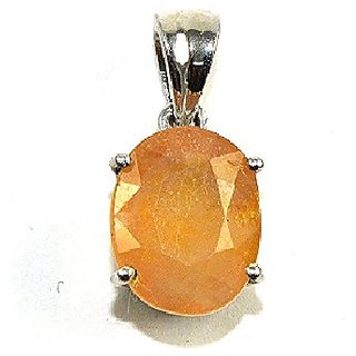                       CEYLONMINE- Yellow Sapphire 7.25 Ratti Natural Stone Pendant Silver Plated For Astrological Purpose                                              