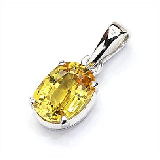                       Yellow Sapphire/Pukharj Pendant 6.25 Carat Natural  Original Stone Yellow Sapphire Silver Plated pendant By CEYLONMINE                                              