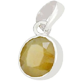                       CEYLONMINE- Yellow Sapphire 7.25 Ratti Natural Stone Pendant Silver Plated For Astrological Purpose                                              