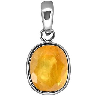                       Precious Stone Yellow Sapphire Silver Plated Pendant 5.25 Ratti Pukhraj Pendant By CEYLONMINE                                              