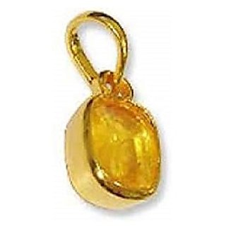                       CEYLONMINE- 5.75 Carat Yellow Sapphire/Pukhraj Gold Plated Pendant For Astrological Purpose                                              