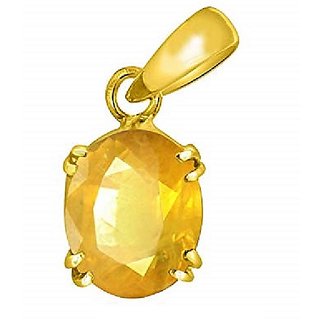                       CEYLONMINE- Yellow Sapphire 7.25 Ratti Natural Stone Pendant Gold Plated For Astrological Purpose                                              