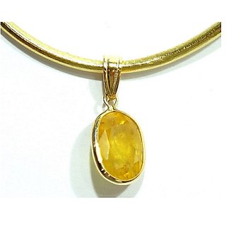                       Lab Certified Original Pukhraj Pendant unheated Yellow Sapphire Gold Plated Pendant For Astrological Purpose By CEYLONMINE                                              