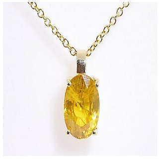                       CEYLONMINE- Yellow Sapphire 7.25 Ratti Natural Stone Pendant Gold Plated For Astrological Purpose                                              
