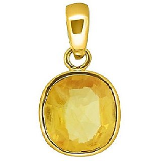                       Original Stone 5.25 Ratti Yellow Sapphire Gold Plated Pendant Lab Certified  Effective Stone Pendant By CEYLONMINE                                              