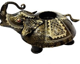 Metalcrafts Candle stand, elephant shape, hand painted, metallic, 15 cm