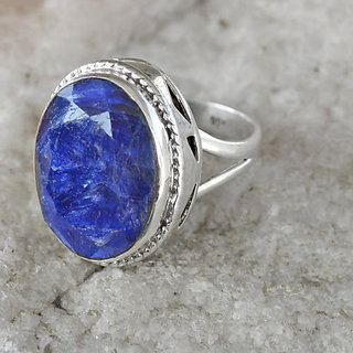                       Natural Blue Sapphire Ring Unheated  Untreated Stone Neelam 5.25 Carat stone Silver Plated Ring By CEYLONMINE                                              