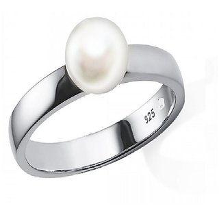                       Original 6.25 Ratti Pearl/Moti Silver Plated Ring For Astrological Purpose BY CEYLONMINE                                              