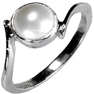                       Pearl/Moti Silver Plated Ring Original & Unheated Stone 5.25 Ratti Gemstone Pearl Ring BY CEYLONMINE                                              