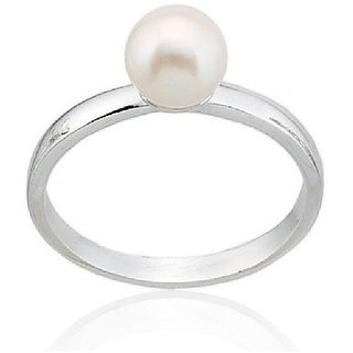                       5.25 Carat Stone Pearl/Moti Silver Plated Ring/Anguthi For Astrological Puropse By CEYLONMINE                                              