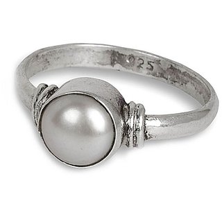                       Lab Certified 7.25 Ratti Stone Pearl/Moti Ring Silver Plated For Astrological Purpose By CEYLONMINE                                              