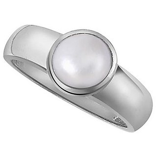                       Natural 7.25 Ratti Stone Pearl Ring Lab Certified Stone Moti Silver Plated Adjustable Ring By CEYLONMINE                                              