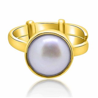                       Lab Certified Stone Pearl Gold Plated Ring 100 Original Moti Ring By CEYLONMINE                                              