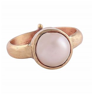                       CEYLONMINE- 5.25 Ratti Pearl Ring Original  Certified Stone Ruby Gold  Plated Ring For Unisex                                              