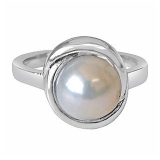                       Astrological Stone Pearl/Moti Silver Plated Ring Original  Effective Stone Ring BY CEYLONMINE                                              