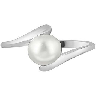                       Precious Stone Pearl/Moti 6.25 Ratti Stone Silver Plated Ring BY CEYLONMINE                                              